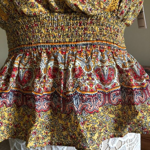 Floral Peplum Sleeveless Blouse Summer Flowers Tank Cropped - Picture 4 of 8